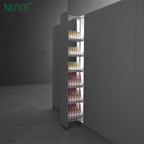 Latest company Solutions about Kitchen organizer glass pantry pull out basket to storage your food, save time cabinet