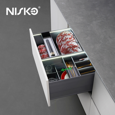 Pull Out Multi-purpose Adjustable Baskets Bowl Dish Cutlery Tray Kitchen Organizer with Light
