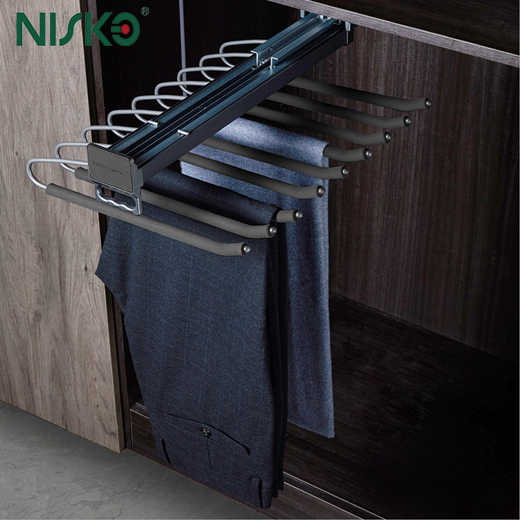 Wardrobe Top Mounted Trousers Rack with Soft Close Single Row Pull Out ...