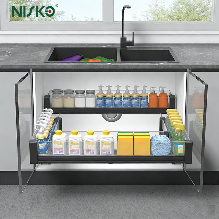 Cleaning Rack Draw Kitchen Undersink Basket Soft Close Sliding Drawer Organizer Pull-Out ...