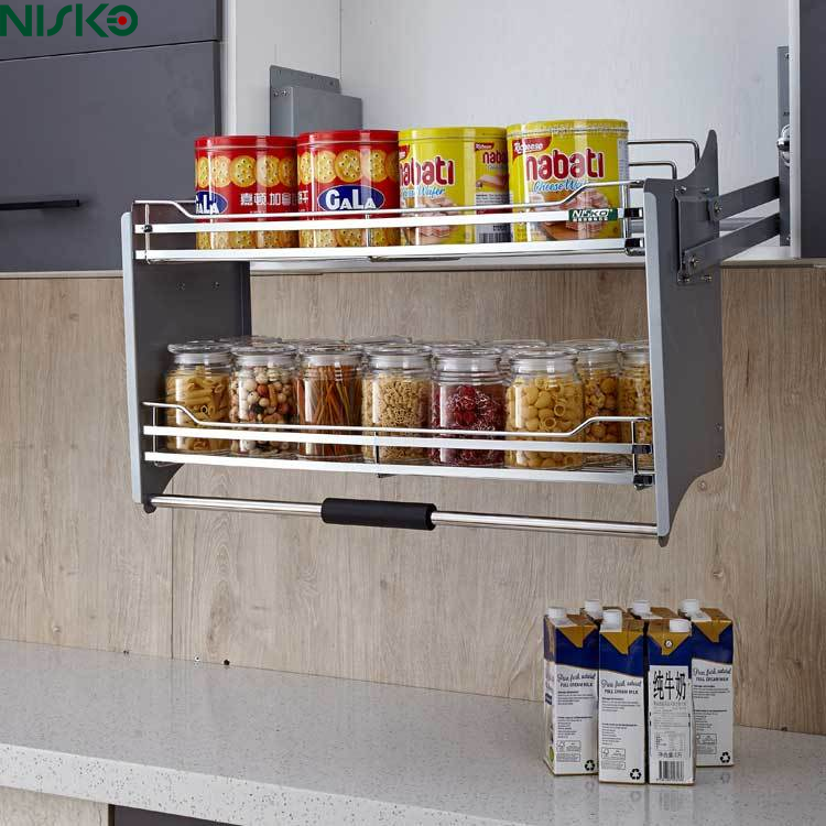 2 Tiers Pull Down Lifter Basket Wire Cabinet Elevator Basket Kitchen ...