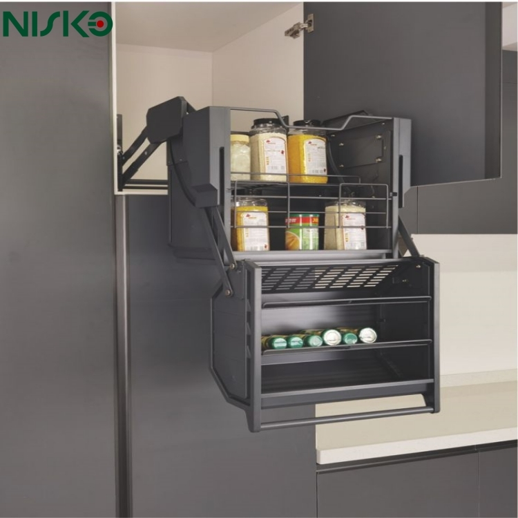 Two Layers Pull Down Shelf Lift Seasoning Bottle Rack Pantry Organizer ...