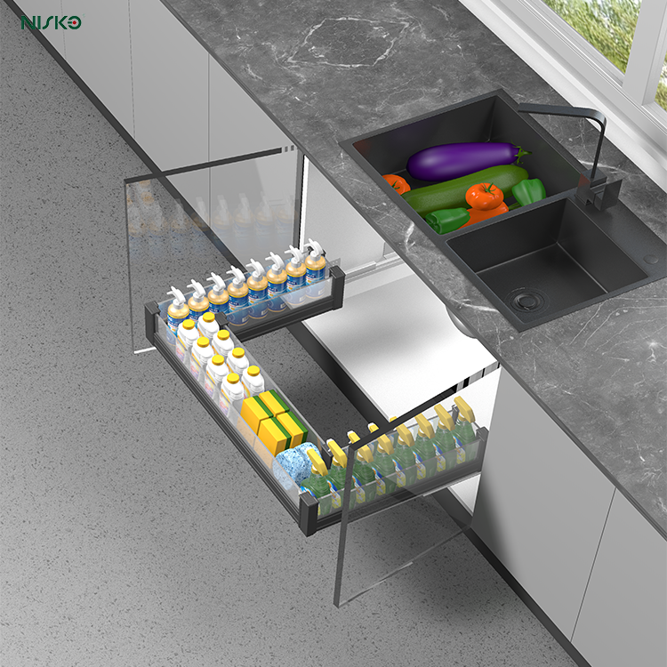 Cleaning Rack Draw Kitchen Undersink Basket Soft Close Sliding Drawer Organizer Pull-Out ...
