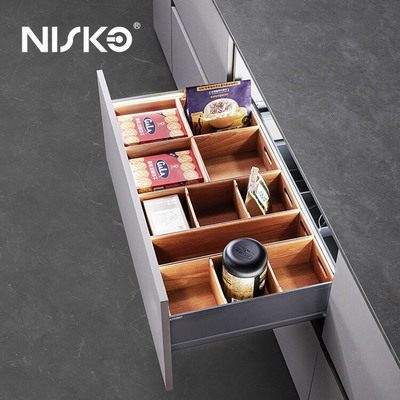 Harga yang bagus Dapur multiguna tarik keluar keranjang organizer penyimpanan kayu disesuaikan dengan cahaya on line