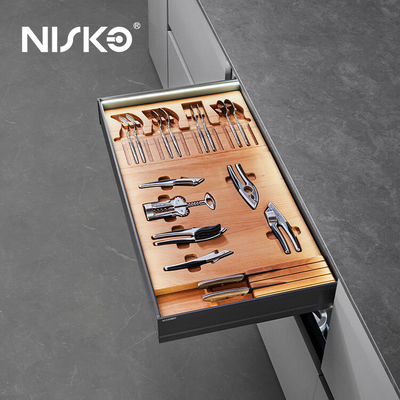 Good price Pull Out Flatware Wooden Cutlery Organiser With LED Light online