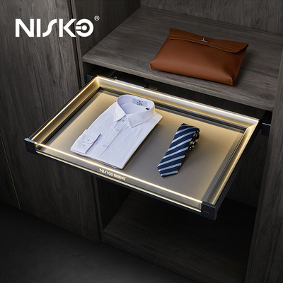 Harga yang bagus Aluminium LED Pull Out Aksesoris Storage Tray dengan Panel Kaca on line