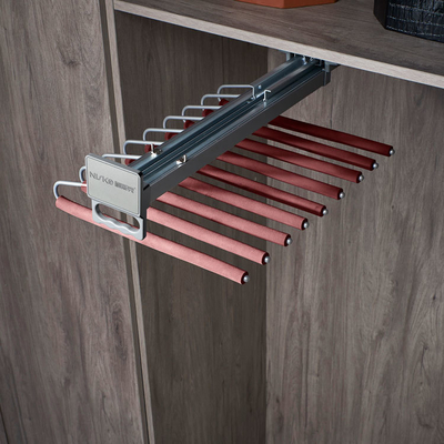 Good price Top Mount Pull Out Pants Rack Retractable Soft Closing With Leather Bar online