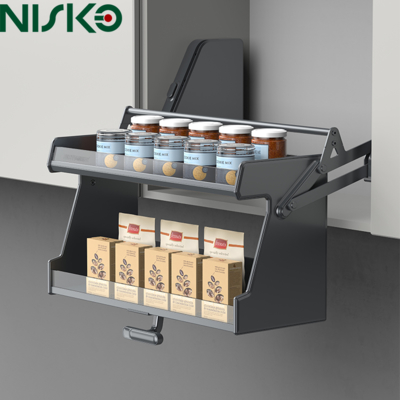 Harga yang bagus Tarik Turun Rak Dapur Angkat Keranjang Bottle Rack Bumbu untuk Dapur Oraginzer on line