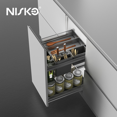 Buon prezzo 2 Livello Multi-purpose Pull Out Basket Organizzatore di posate da cucina per la bottiglia di spezie in linea