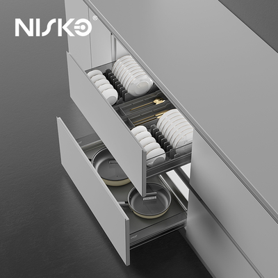 Guter Preis Doppelte Ebenen Schiebe-Geschirrschrank-Korb Ausziehbar Verstellbarer Besteck-Organizer Online