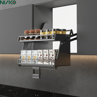 Buon prezzo Cestello Organizzatore Dispensa Sollevabile per Armadietto per Bottiglie di Condimenti in linea