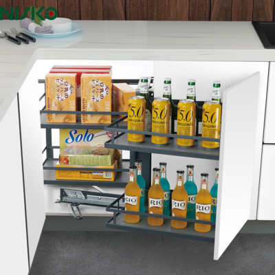 Harga yang bagus Pull Out Wire Magic Corner Metal Rak Botol Anggur Storage Laci Pantry Basket on line