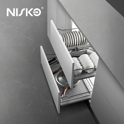 Good price Pull Out Double Tiers Kitchen Cabinet Baskets Multifunctional Sliding Dishes Bowls online