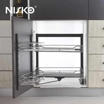 Good price 2 Layers Pull Down Baskets Wire Kitchen Cabinet Storage Organizer For Spice online