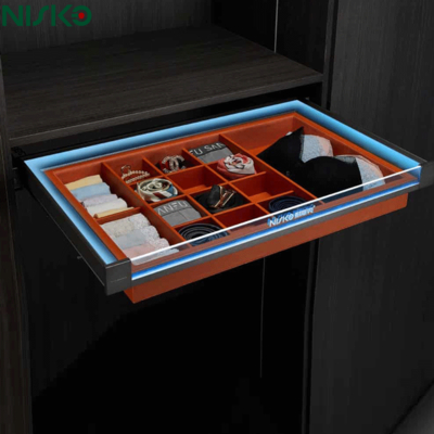 Buon prezzo Cassetto porta biancheria estraibile per guardaroba 600mm 900mm con luce LED in linea