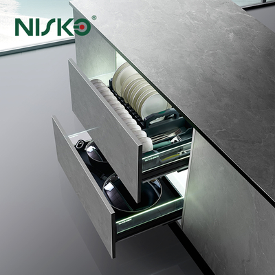Good price 2 Tiers Bowls Dishes Pull Out Baskets Cultery Kitchen Tray Drawer with Light online