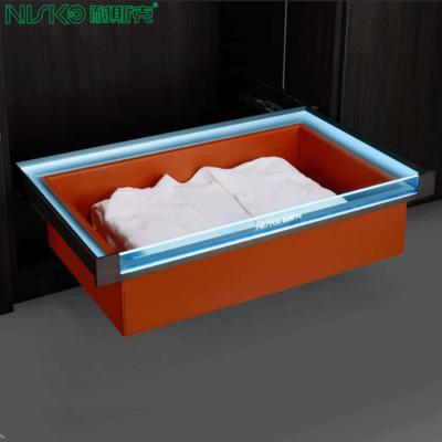 Good price Leather Finish Wardrobe Accessory Tray Pull Out Soft Close With LED Light online