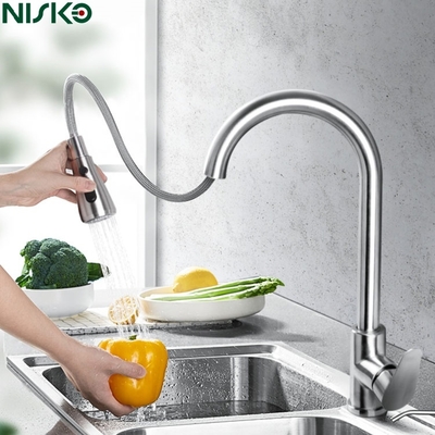 Buon prezzo Rubinetto da cucina nichel spazzolato regolabile con core di rame a 360 gradi in linea