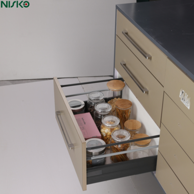 Giá tốt. Ray trượt ngăn kéo Tandem Box mỏng đóng êm có thanh tròn đôi cho tủ bếp trực tuyến