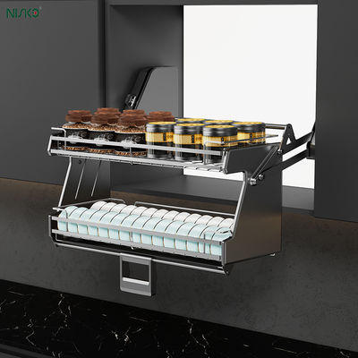 Harga yang bagus Dapur Tarik Kebawah Lemari Lift Pantry Organizer Basket Untuk Bottle Bumbu Penyimpanan on line