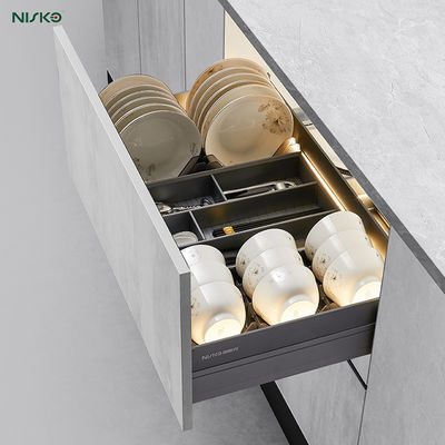 Bom preço Cesto Gaveta Deslizante Modular para Tigelas e Pratos, Solução de Armazenamento de Cozinha com Luz LED on-line