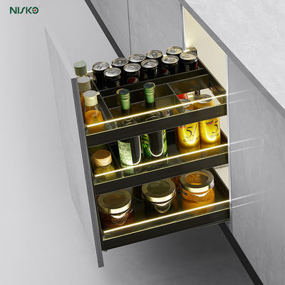 Good price 3-Tiers Pull Out Basket Seasoning Bottles Spice Rack Organizer for Kitchen Cabinet with Light online