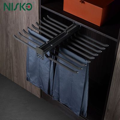 Good price Pull Out Double Row Pull Out Trousers Rack Top Mounted Wardrobe Clothes Organizer online