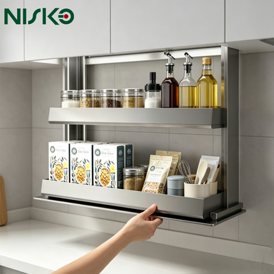 Buon prezzo NISKO Armadio a scomparsa elettrico a doppio livello con ascensore in alluminio, cestello portaspezie per armadietto superiore con luce a LED in linea